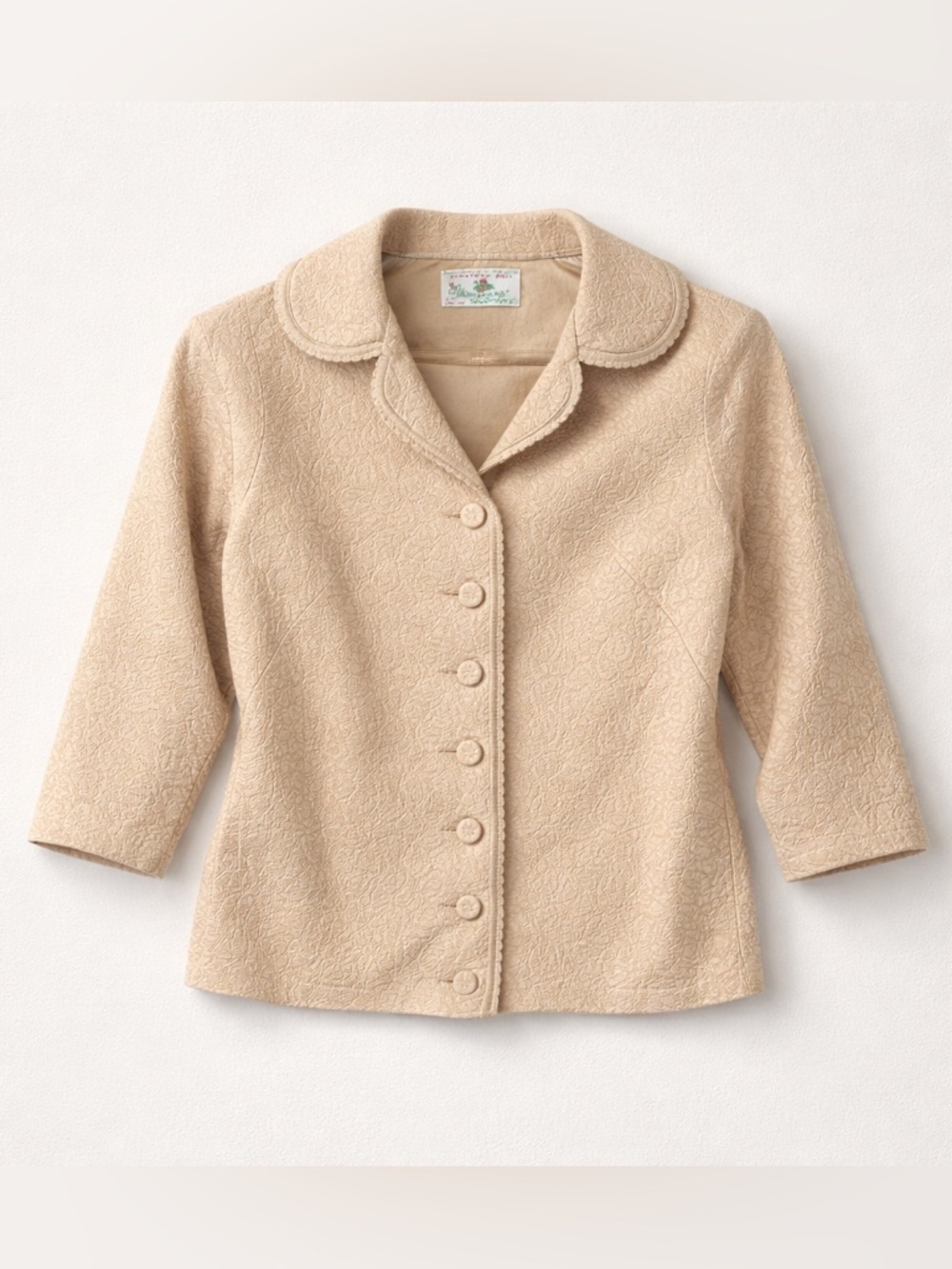 Vintage 60s Glengarry Button Front 3/4 Sleeve Textured Sweater Blazer